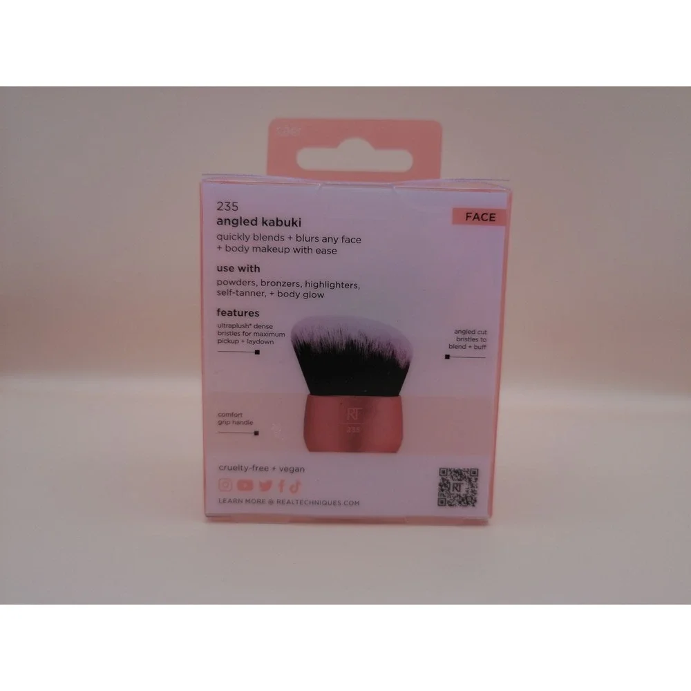 Real Techniques 235 Angled Kabuki Face & Body Blender Brush Pink NIB